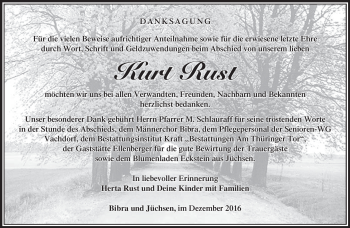 Traueranzeige von Kurt Rust von Südthüringer Presse