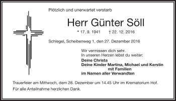 Traueranzeige von Günter Söll von Frankenpost