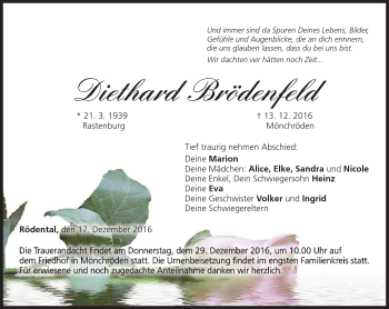 Traueranzeige von Diethard Brödenfeld von Neue Presse Coburg