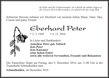 Traueranzeige von Eberhard Peter von Südthüringer Presse