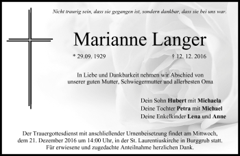 Traueranzeige von Mariannne Langer von Neue Presse Coburg