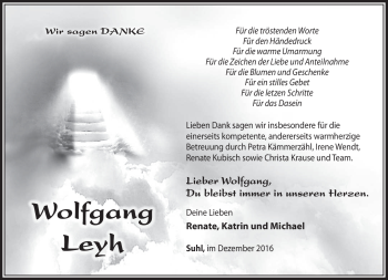Traueranzeige von Wolfgang Leyh von Südthüringer Presse