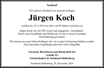 Traueranzeige von Jürgen Koch von Südthüringer Presse