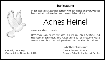 Traueranzeige von Agnes Heinel von Neue Presse Coburg