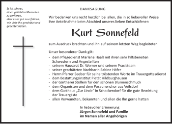 Traueranzeige von Kurt Sonnefeld von Südthüringer Presse