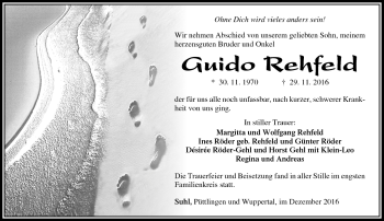 Traueranzeige von Guido Rehfeld von Südthüringer Presse