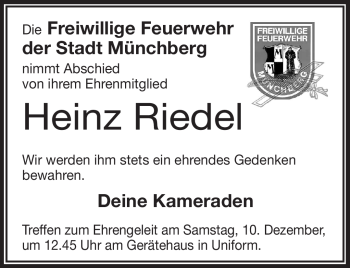 Traueranzeige von Heinz Riedel von Frankenpost