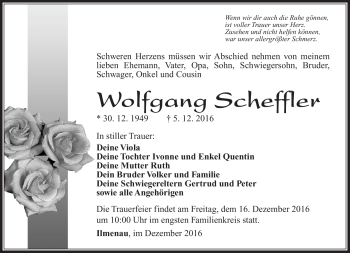 Traueranzeige von Wolfgang Scheffler von Südthüringer Presse