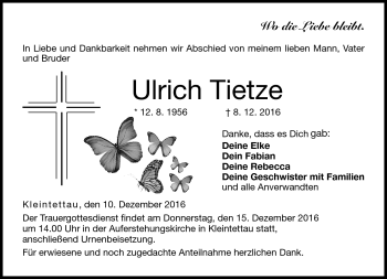 Traueranzeige von Ulrich Tietze von Neue Presse Coburg
