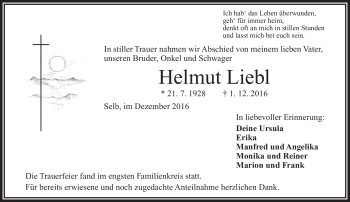 Traueranzeige von Helmut Liebl von Frankenpost