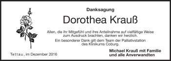 Traueranzeige von Dorothea Krauß von Neue Presse Coburg