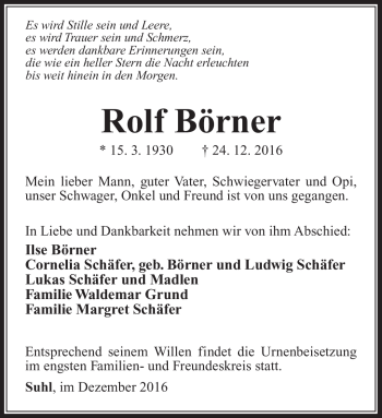 Traueranzeige von Rolf Börner von Südthüringer Presse