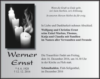Traueranzeige von Werner Ernst von Südthüringer Presse