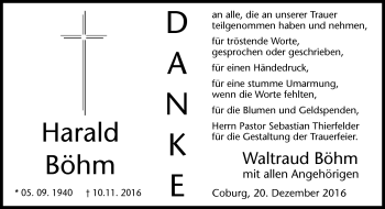 Traueranzeige von Harald Böhm von Neue Presse Coburg