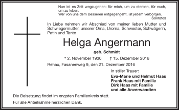 Traueranzeige von Helga Angermann von Frankenpost