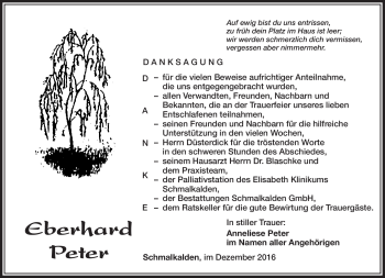 Traueranzeige von Eberhard Peter von Südthüringer Presse