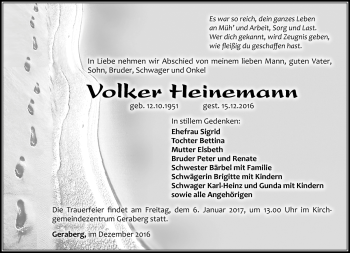 Traueranzeige von Volker Heinemann von Südthüringer Presse
