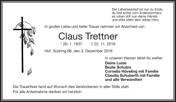 Traueranzeige von Claus Tetter von Frankenpost