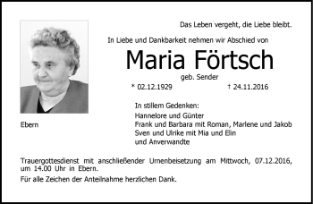 Traueranzeige von Maria Förtsch von Neue Presse Coburg