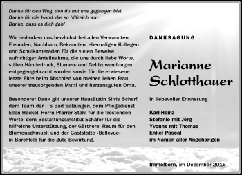 Traueranzeige von Marianne Schlotthauer von Südthüringer Presse