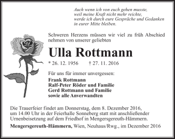 Traueranzeige von Ulla Rottmann von Südthüringer Presse