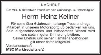 Traueranzeige von Heinz Kellner von Frankenpost