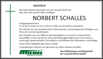 Traueranzeige von Norbert Schalles von Südthüringer Presse