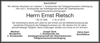 Traueranzeige von Ernst Rietsch von Frankenpost