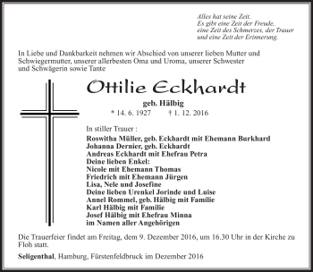 Traueranzeige von Ottilie Eckhardt von Südthüringer Presse