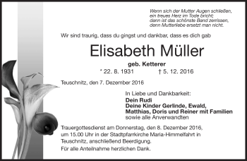 Traueranzeige von Elisabeth Müller von Neue Presse Coburg