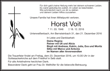 Traueranzeige von Horst Voit von Frankenpost