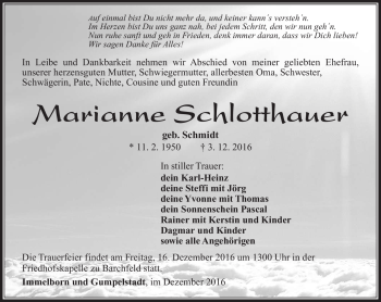 Traueranzeige von Marianne Schlotthauer von Südthüringer Presse