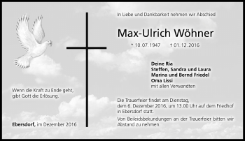 Traueranzeige von Max-Ulrich Wöhner von Neue Presse Coburg