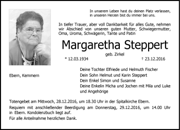 Traueranzeige von Margaretha Steppert von Neue Presse Coburg