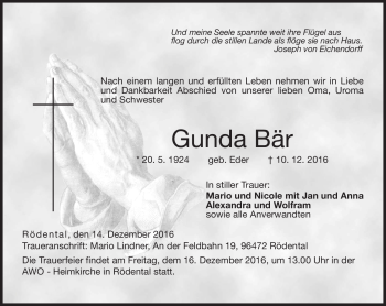 Traueranzeige von Gunda Bär von Neue Presse Coburg