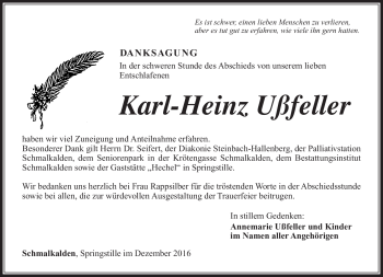 Traueranzeige von Karl-Heinz Ußfeller von Südthüringer Presse