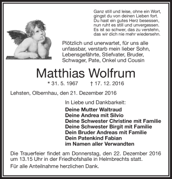 Traueranzeige von Matthias Wolfrum von Frankenpost