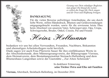 Traueranzeige von Heinz Hellmann von Südthüringer Presse