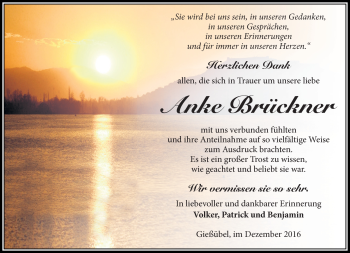 Traueranzeige von Anke Brückner von Südthüringer Presse