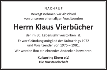 Traueranzeige von Klaus Vierbücher von Neue Presse Coburg
