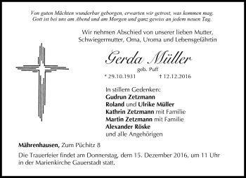 Traueranzeige von Gerda Müller von Neue Presse Coburg