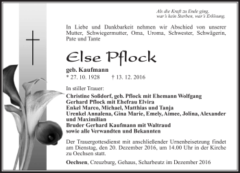 Traueranzeige von Else Pflock von Südthüringer Presse