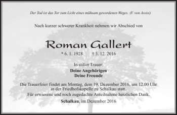 Traueranzeige von Roman Gallert von Südthüringer Presse