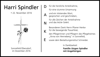 Traueranzeige von Harri Spindler von Neue Presse Coburg