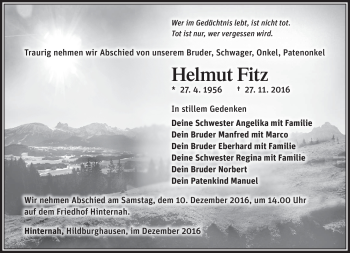 Traueranzeige von Helmut Fitz von Südthüringer Presse
