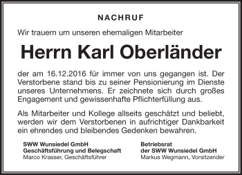 Traueranzeige von Karl Oberländer von Frankenpost