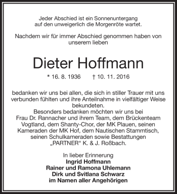 Traueranzeige von Dieter Hoffmann von Frankenpost