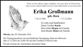 Traueranzeige von Erika Großmann von Neue Presse Coburg