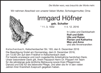 Traueranzeige von Irmgard Höfner von Neue Presse Coburg