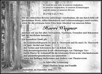 Traueranzeige von Harri Wagner von Südthüringer Presse